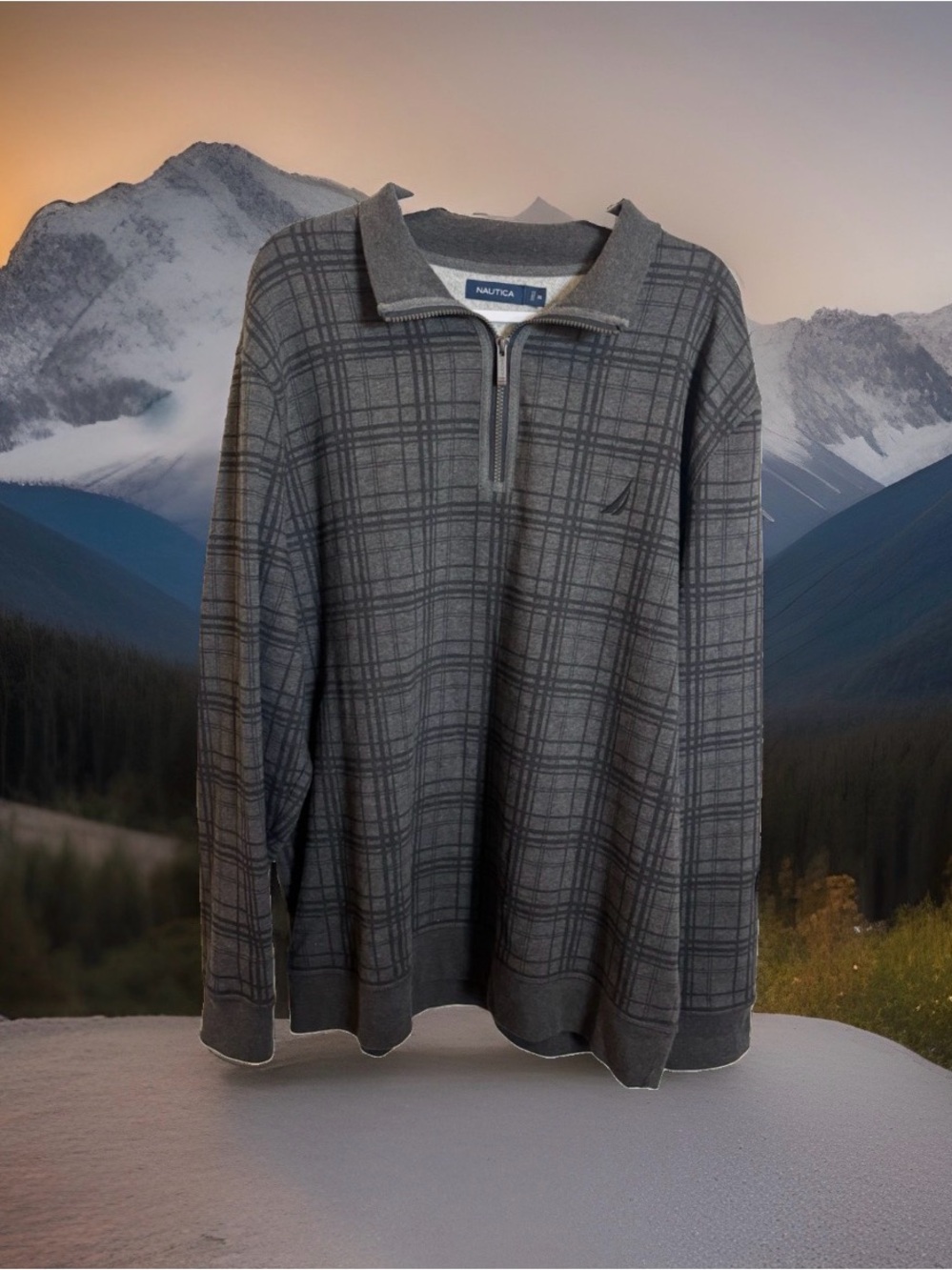 Nautica Men’s Gray Plaid Half-Zip Sweater 2XL
